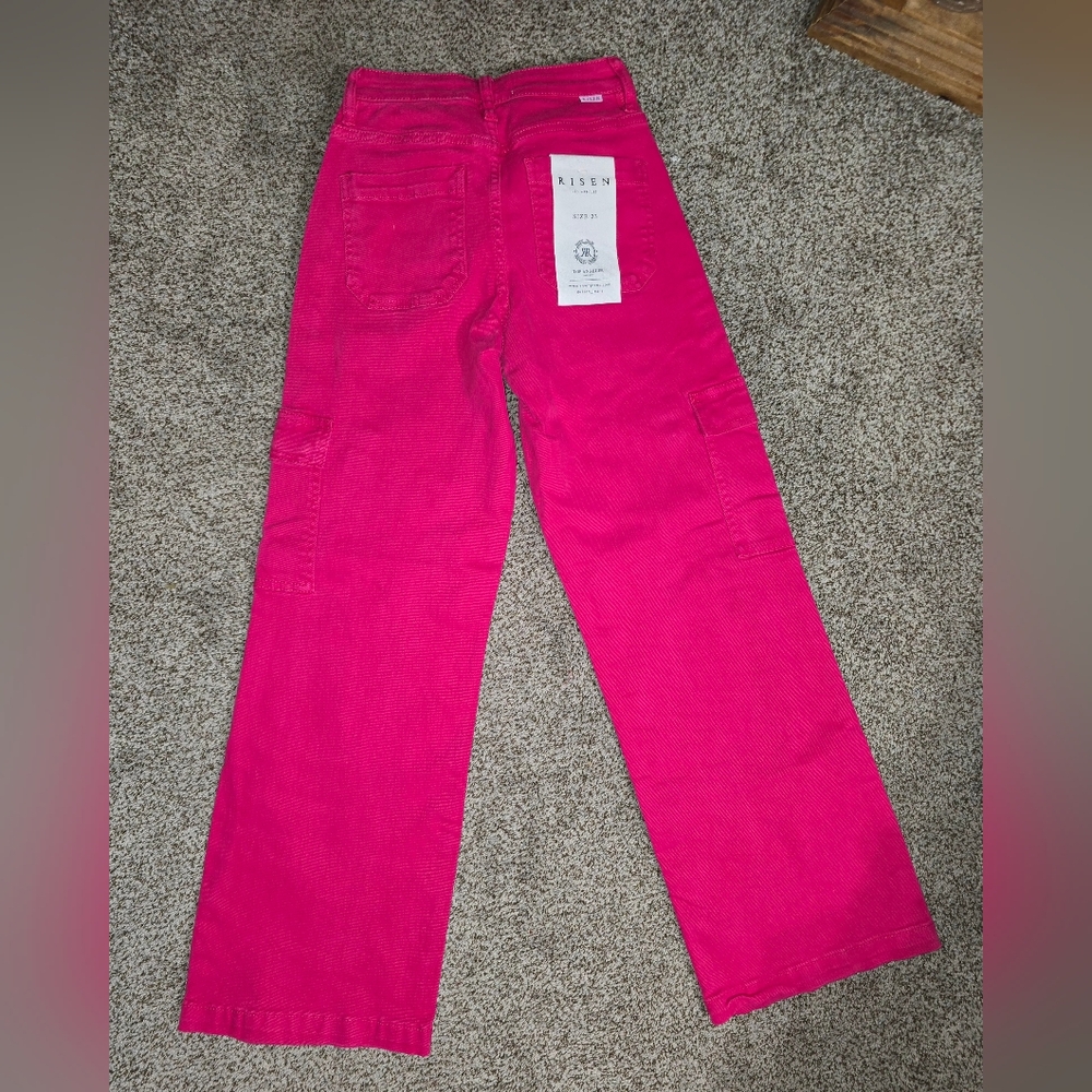 Risen Hot PINK Cargo Jeans Juniors Size 23 - Picture 2 of 4